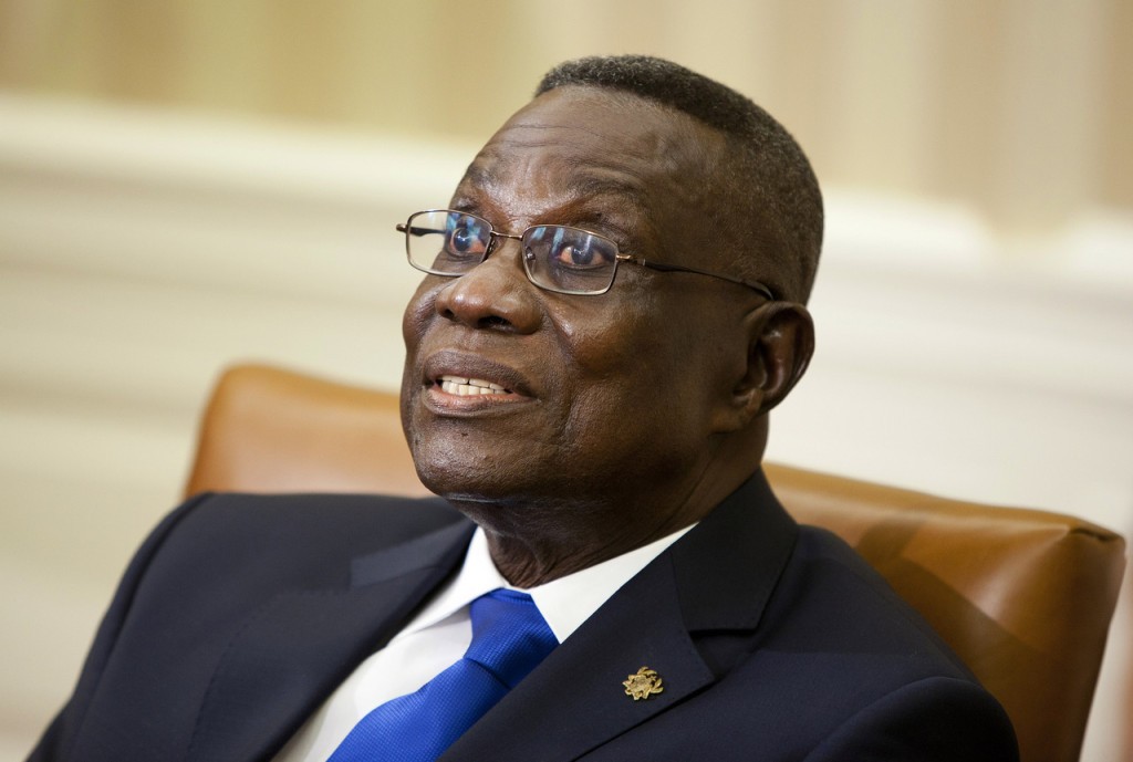 President John Evans Atta Mills of Ghana speaks during a meeting with U.S. President Barack Obama in the Oval Office