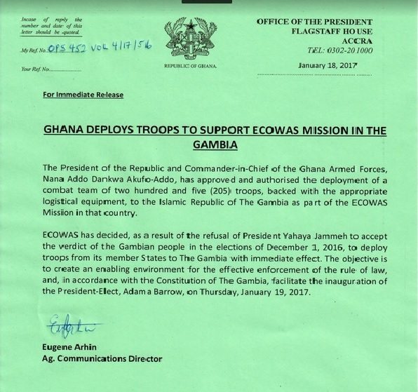 Ghana sends soldiers to Gambia