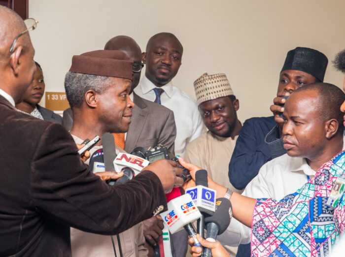 Vice President Osinbajo addressesing the press about President Buhari's health